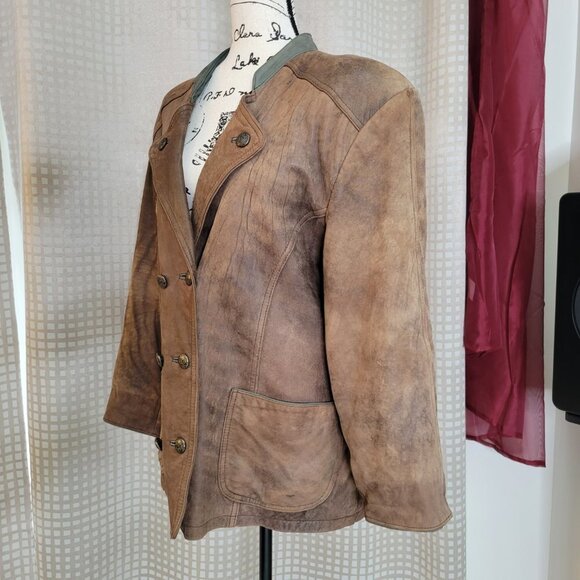 Vintage Leather Sound Double Breasted Brown Jacket - Size 6 - Picture 3 of 16